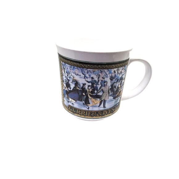 vintage enesco 1991 currier & ives stoneware coffee mug. 10oz - Picture 2 of 4